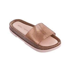 Melissa Beach Slide Jelly Sandals Rose Gold‎ Glitter Platform Away to Mars 10